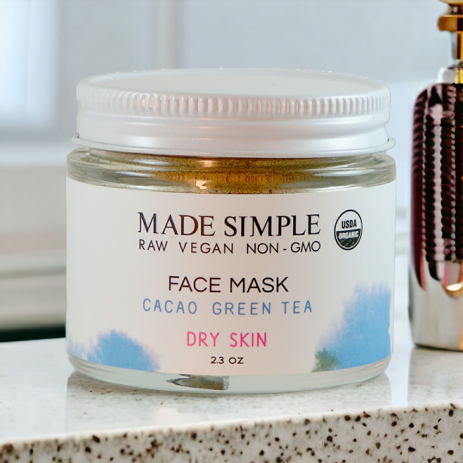 Cacao Green Tea Face Mask for Dry Skin - Certified Organic, Vegan & Cruelty-free