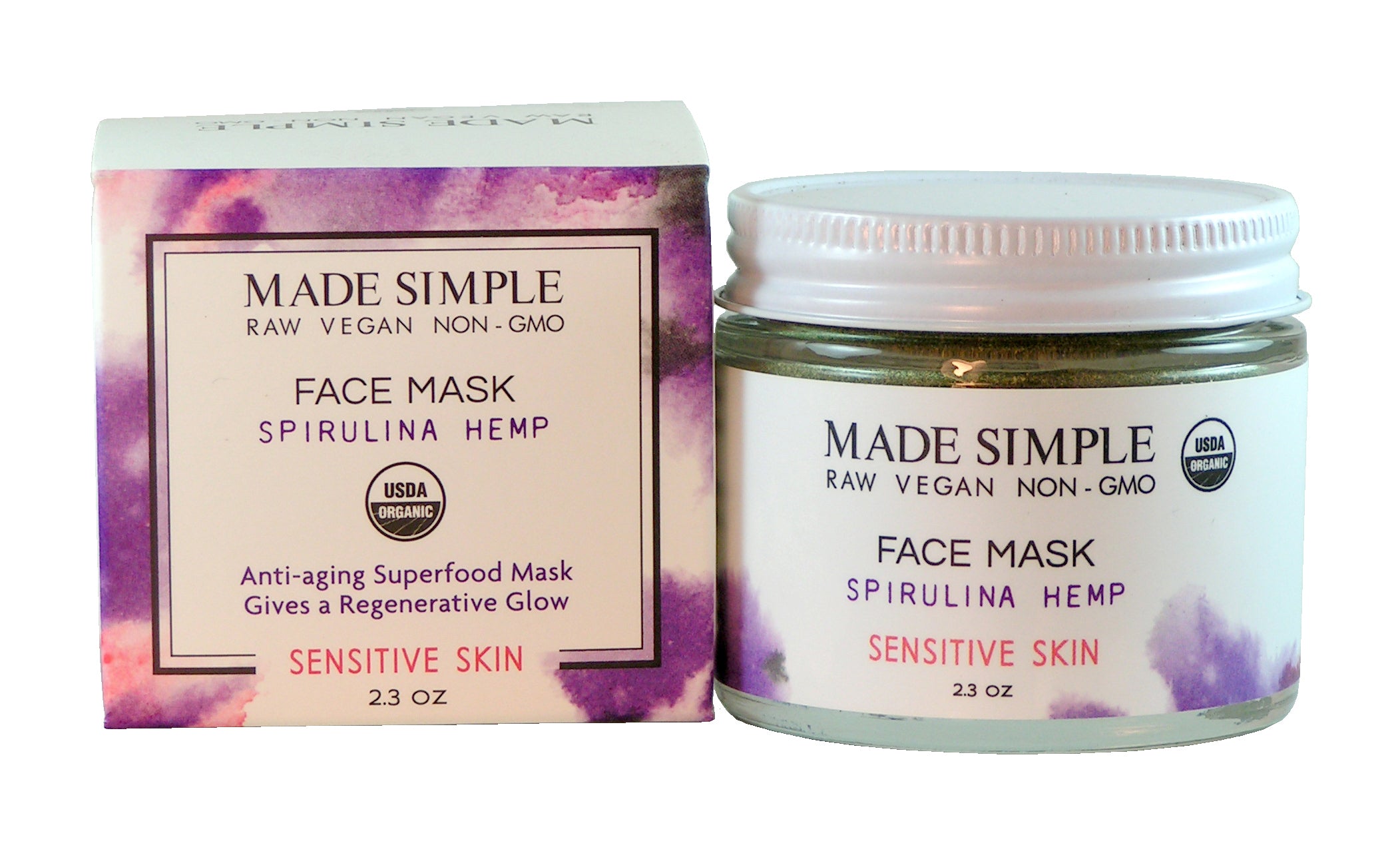 Spirulina Hemp Face Mask for Sensitive Skin - Certified Organic, Vegan & Cruelty-free