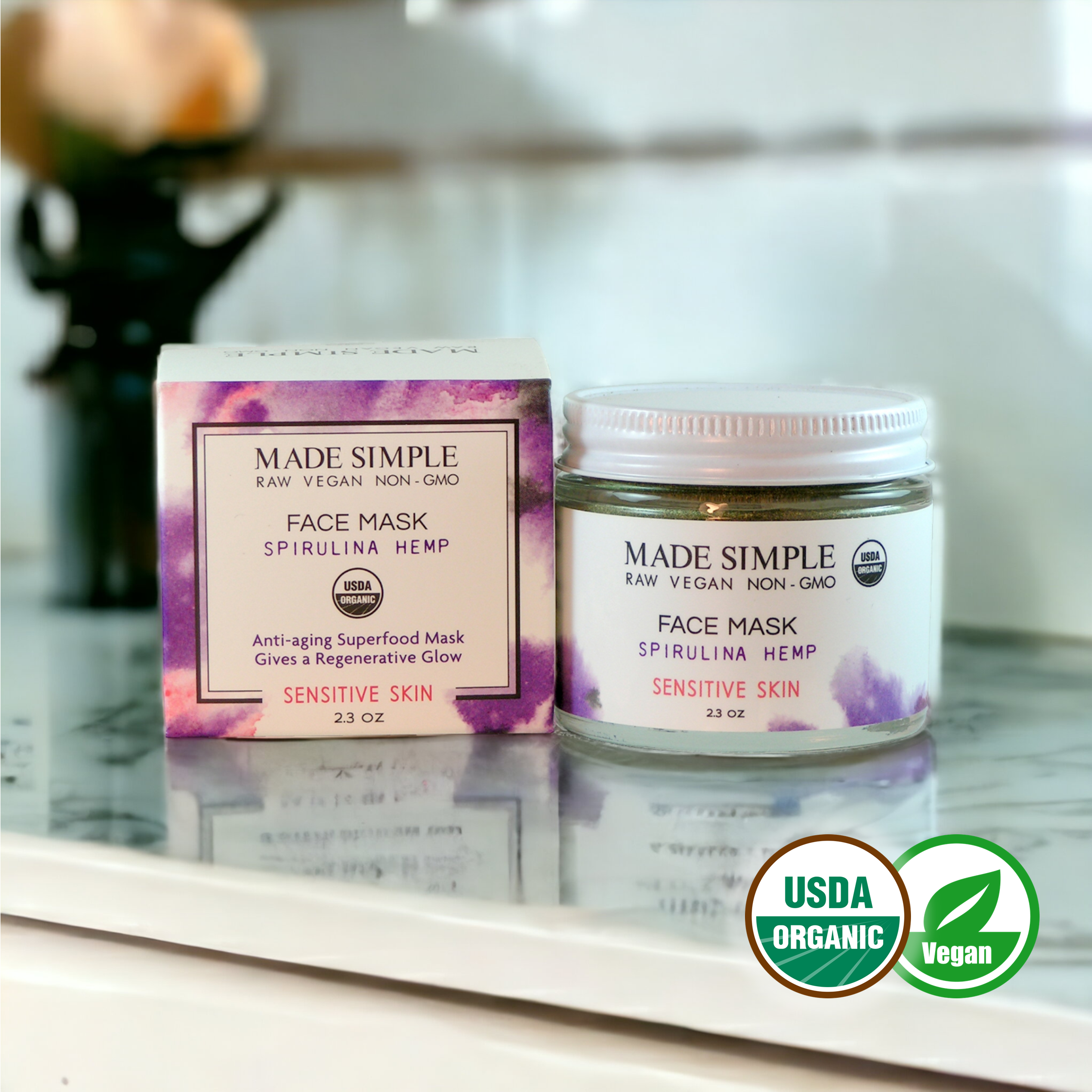 Spirulina Hemp Face Mask for Sensitive Skin - Certified Organic, Vegan & Cruelty-free