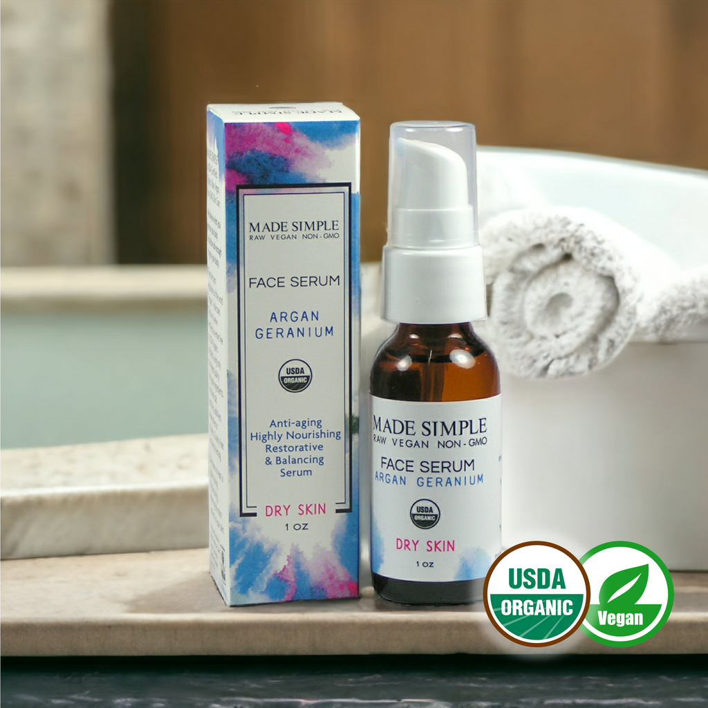 Argan Geranium Face Serum for Dry Skin - Certified Organic. Vegan & Cruelty-free